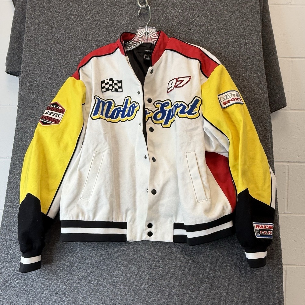 Forever 21 Racing‎ Jacket Small Varsity Coat Moto Bomber Canvas Y2K Streetwear